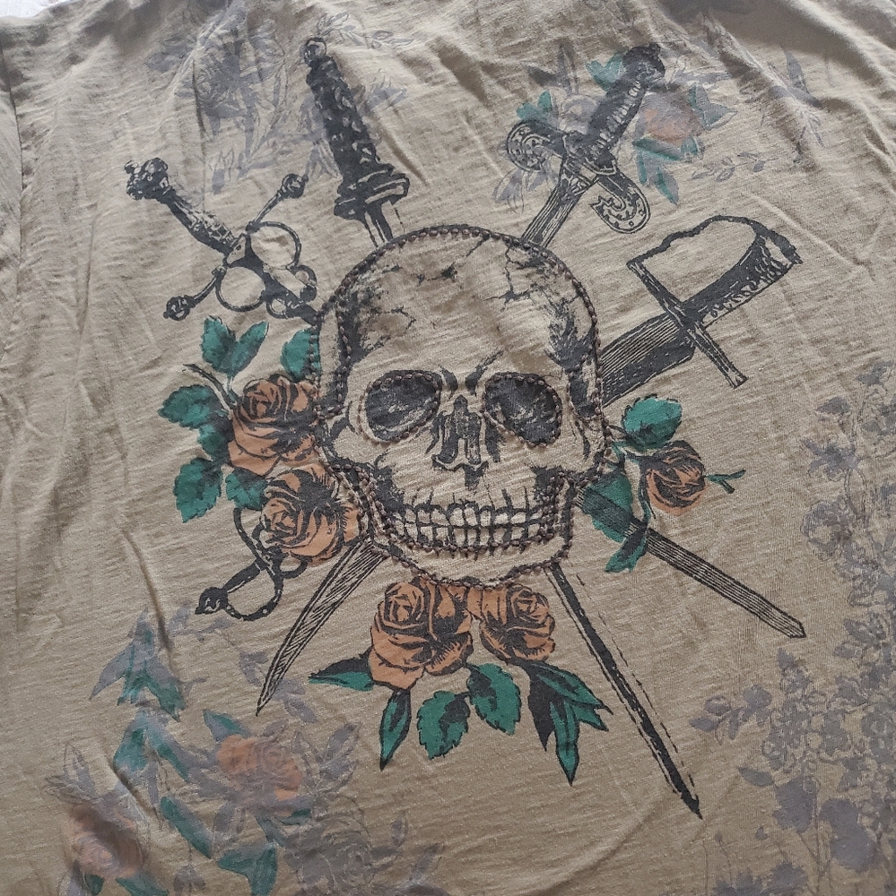 Machine Graphic Skull Polo Shirt - Tan and Green